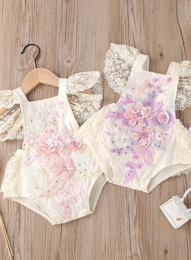 婴儿衣服夏装新生儿女宝宝连体衣满月百天周岁哈衣蕾丝包庇衣薄款