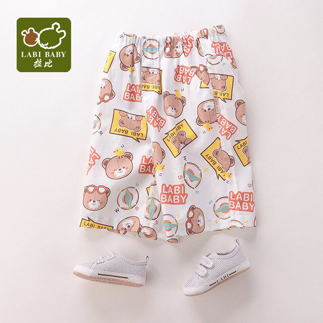 拉比专柜同款夏季男童外穿七分裤婴幼儿宝宝透气宽松马裤沙滩短裤