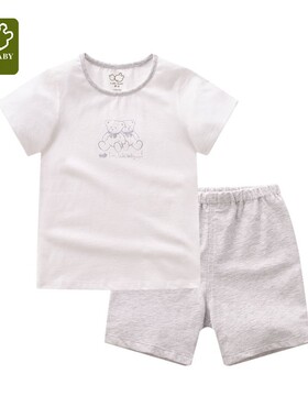 拉比正品圆领短袖套装5-8岁男女大童宝宝针织家居服睡衣110-140