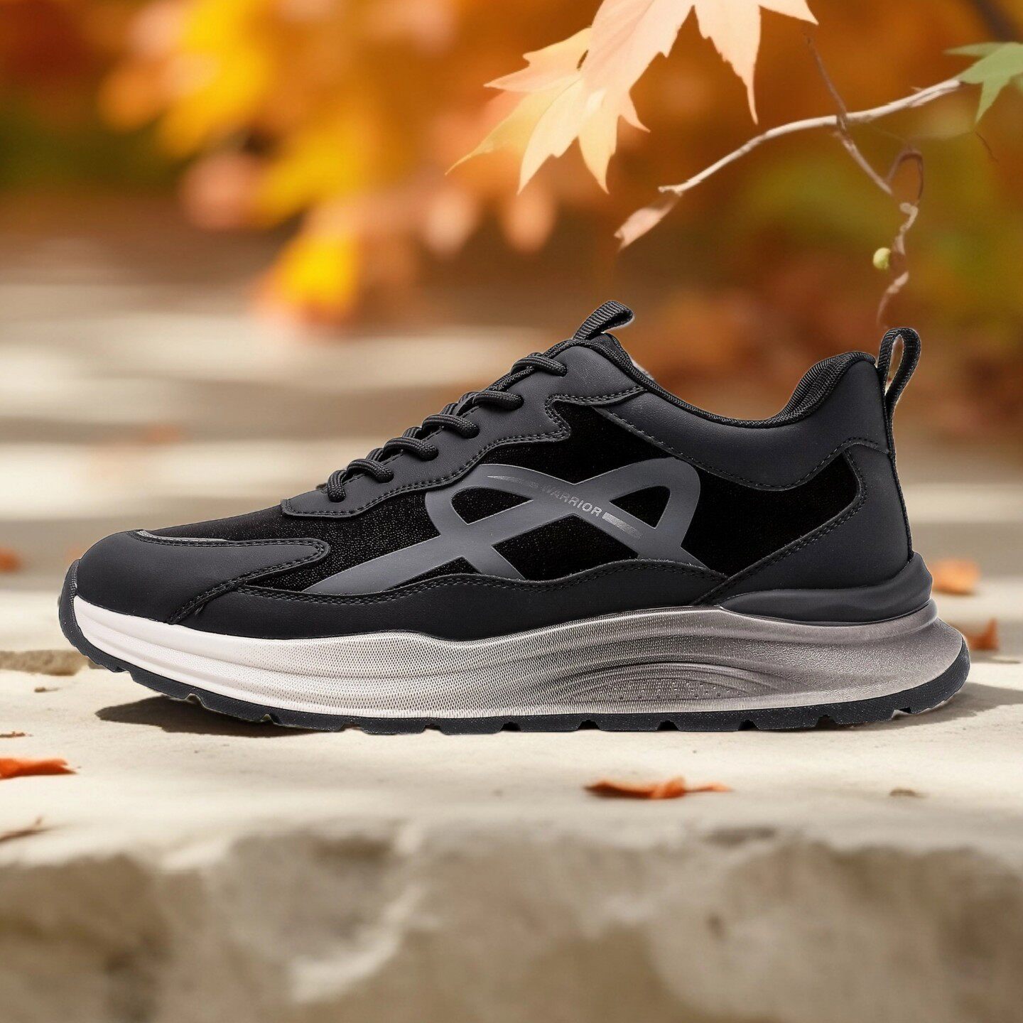 回力男鞋低帮运动休闲鞋黑色系带厚底板鞋舒适百搭潮流跑步鞋