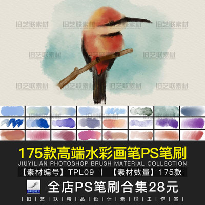 PS高端水彩水粉笔刷数位板绘画儿童卡通CG手绘插画笔触画笔TPL09