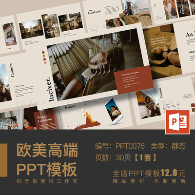 PPT模板 高端莫兰迪风格文艺时尚极简服装杂志摄影时装设计作品集