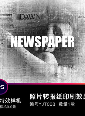 人像照片叠加报纸印刷添加文字效果PS特效动作PSD样机模板素材