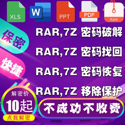 RAR忘记密码找回7z密码恢复移除 zip打开密码破解 去除压缩包密码