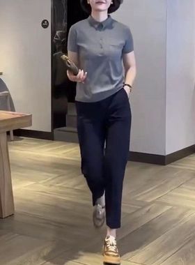 23110大爱美依缘2024夏季新款短袖上衣polo领衬衫休闲小脚裤女装