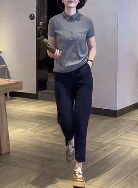 23110大爱美依缘2024夏季新款短袖上衣polo领衬衫休闲小脚裤女装