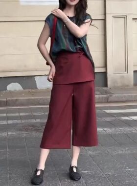 25290大爱美依缘2025夏季新复古撞色宽松上衣小众独特屁帘裤子女