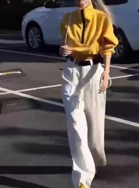 24855大爱美依缘2025秋季新款洋气拉链短款长袖卫衣休闲直筒裤女