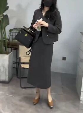 23069大爱美依缘2025春季新款洋气长袖上衣后开叉半身裙时尚套裙