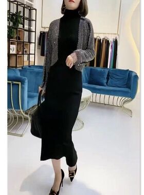 21989大爱美依缘2024秋冬新款高领打底衫半身裙洋气镶钻外套女装