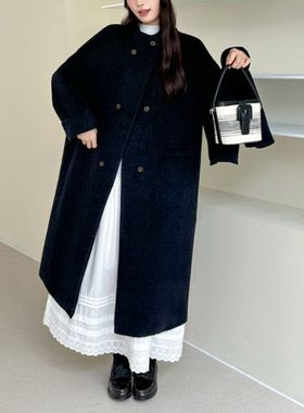 ZY52689大爱美依缘2025秋冬新款高级感长款呢子外套宽松韩系显瘦