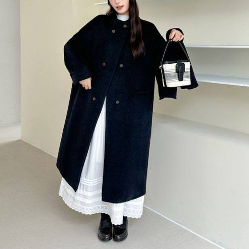 ZY52689大爱美依缘2025秋冬新款高级感长款呢子外套宽松韩系显瘦