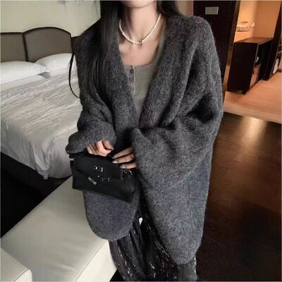 PH53831大爱美依缘2025秋冬季高级慵懒风宽松百搭灯笼袖开衫外套