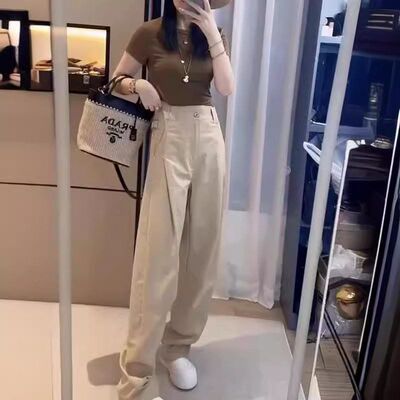 24166大爱美依缘2024夏季新款时尚净版短袖T恤高腰纯色阔腿裤洋气