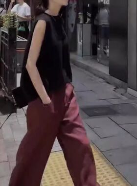 24230大爱美依缘2024夏季新款时尚净版无袖宽松上衣高腰直筒裤女