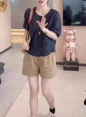 24279大爱美依缘2024夏季新款简约宽松减龄上衣高腰阔腿短裤女装