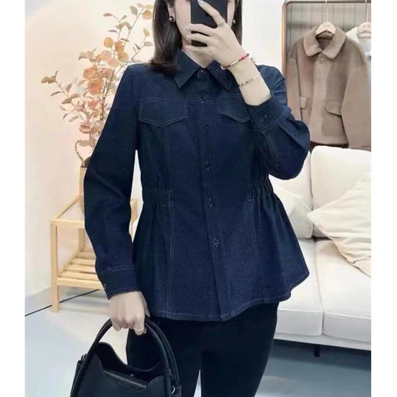 22935大爱美依缘2024秋冬新款牛仔衬衫小外套女装收腰显瘦洋气百