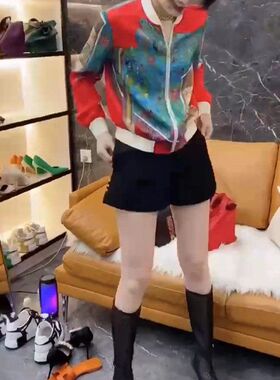 88358大爱美依缘2024春季新款时尚短款外套女宽松撞色印花外衣潮