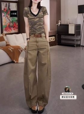 25521大爱美依缘2025夏季新款美式复古迷彩短袖T恤休闲工装裤女潮