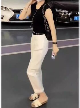 24318大爱美依缘2024夏季新款韩版休闲显瘦T恤高腰九分裤修身时尚
