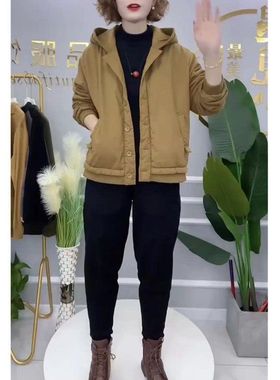 22951大爱美依缘2024冬季新款纯色连帽休闲棉服宽松时尚外套女潮