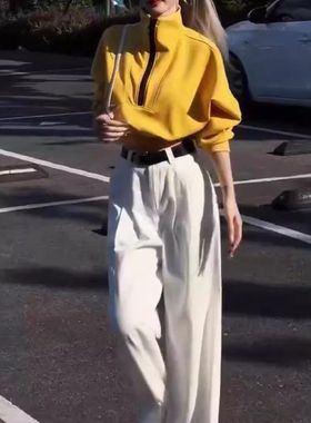 24855大爱美依缘2025秋季新款洋气拉链短款长袖卫衣休闲直筒裤女