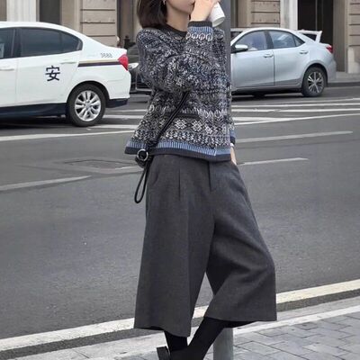 241150大爱美依缘2026秋冬新款复古时尚长袖印花外套休闲阔腿裤女