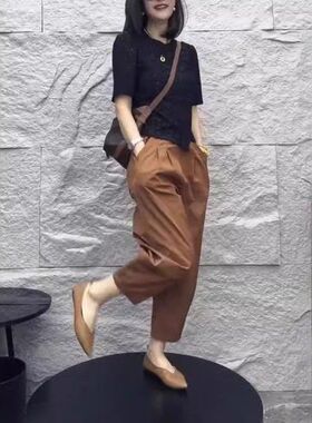 24171大爱美依缘2025夏季新款时尚圆领短袖T恤休闲哈伦裤显瘦女潮