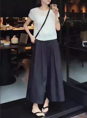 24199大爱美依缘2024夏季新时尚简约圆领短袖T恤休闲阔腿九分裤女