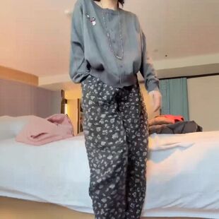 25116大爱美依缘2025春季新款韩版长袖单排扣开衫印花阔腿裤女潮