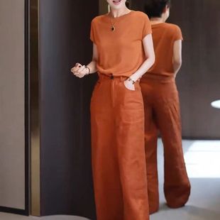 时尚 25228大爱美依缘2025夏季 T恤宽松阔腿裤 纯色圆领短袖 女潮 新款