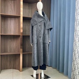 KN2555大爱美依缘2025秋冬新款 围巾领高级感宽松纯色毛呢大衣外套