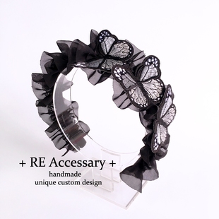 RE自制Y2K山本耀司风格 哥特vintage蕾丝发箍小众 暗黑蝴蝶发箍