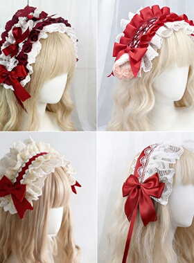 lolita新年蕾丝发带集合 新年华丽红色cla发箍洛丽塔发箍头饰