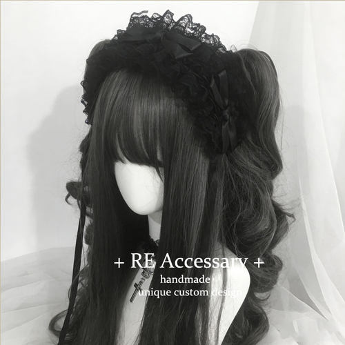 lolita蕾丝发带发饰蝴蝶结可搭心情限定头饰少女洛丽塔配饰蓝色kc