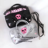RE Original self-made subculture black pink silver handbag y2k Skull Lace single-shoulder bag thumbnail 5