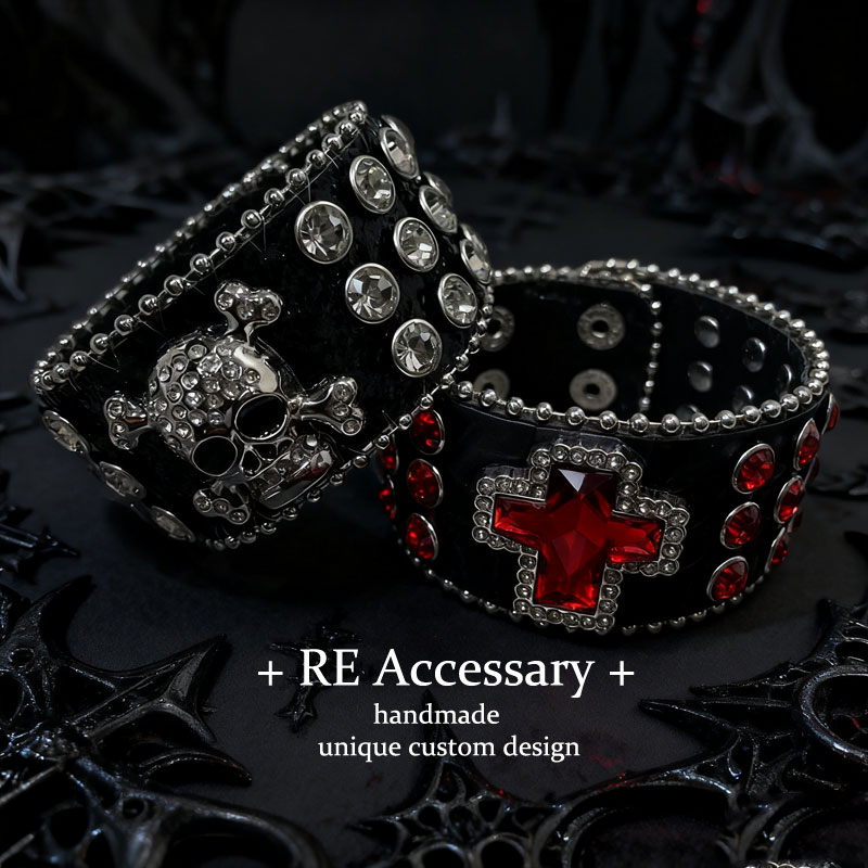 RE家punk甜酷手环y2k辣妹朋克水钻手镯ins皮革铆钉手饰
