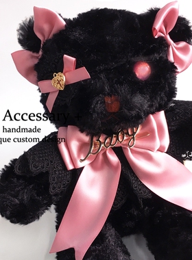 RE重工设计Y2K黑色熊包Lolita十字架眼罩熊包 山本耀司暗黑小熊包