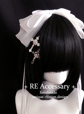 RE哥特纯白天使飘带大蝴蝶结发箍～亚文化病水色蕾丝发箍KC头饰