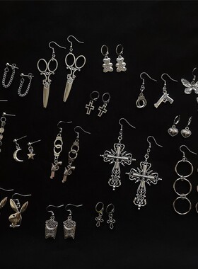 Y2K十字架耳环无耳洞耳夹ins辣妹金属耳环哥特暗黑耳饰