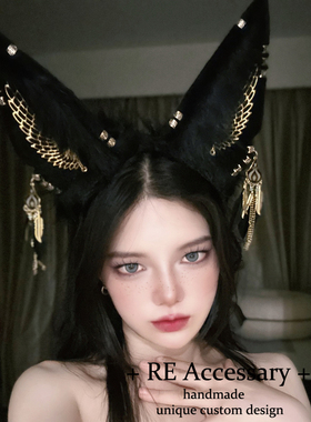 RE古埃及神话阿努比斯头饰ins胡狼神Anubis发箍cos仿真兽耳造型