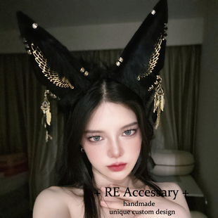 RE古埃及神话阿努比斯头饰ins胡狼神Anubis发箍cos仿真兽耳造型