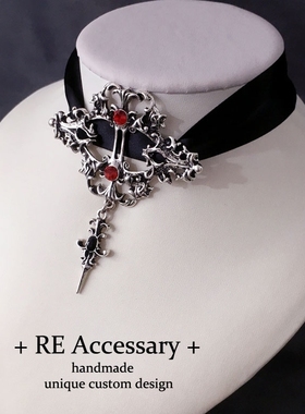 RE哥特朋克风y2k十字架系带项链亚文化lolita小众锁骨项圈