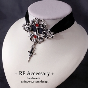 RE哥特朋克风y2k十字架系带项链亚文化lolita小众锁骨项圈