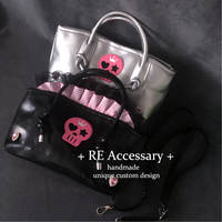 RE Original self-made subculture black pink silver handbag y2k Skull Lace single-shoulder bag thumbnail 3