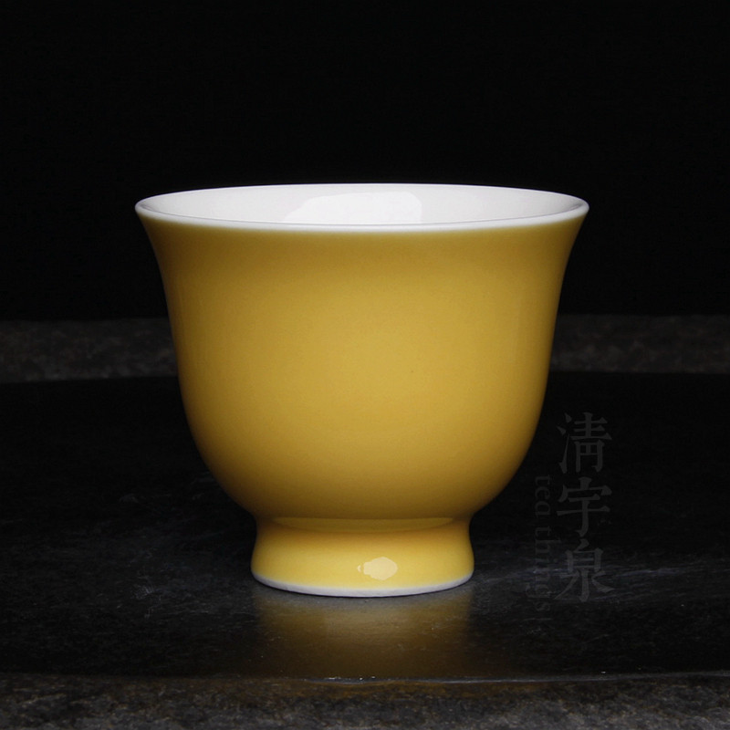 台湾蔡晓芳主人杯 单色釉 黄釉茶杯