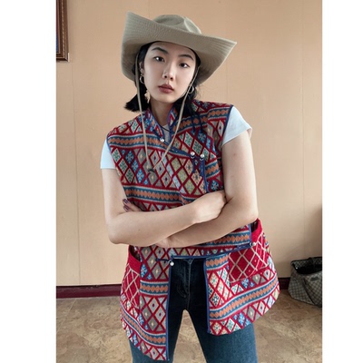 民族风马甲国风格子马夹蒙古元素