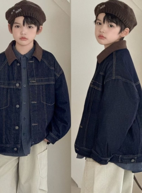 牛哆哆童装2025冬款儿童韩版夹棉牛仔外套男女童翻领夹克衫82230