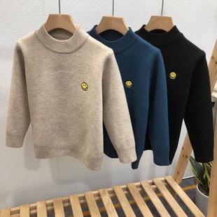 品牌韩版冬季新款针织打底衫男女童高领一体绒毛衣字母潮2889