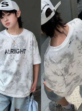 牛哆哆夏季新款男女童扎染短袖T恤儿童宽松彩色半袖纯棉53503